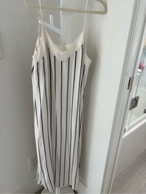 Equipment Cream and Black Striped Slip Dress